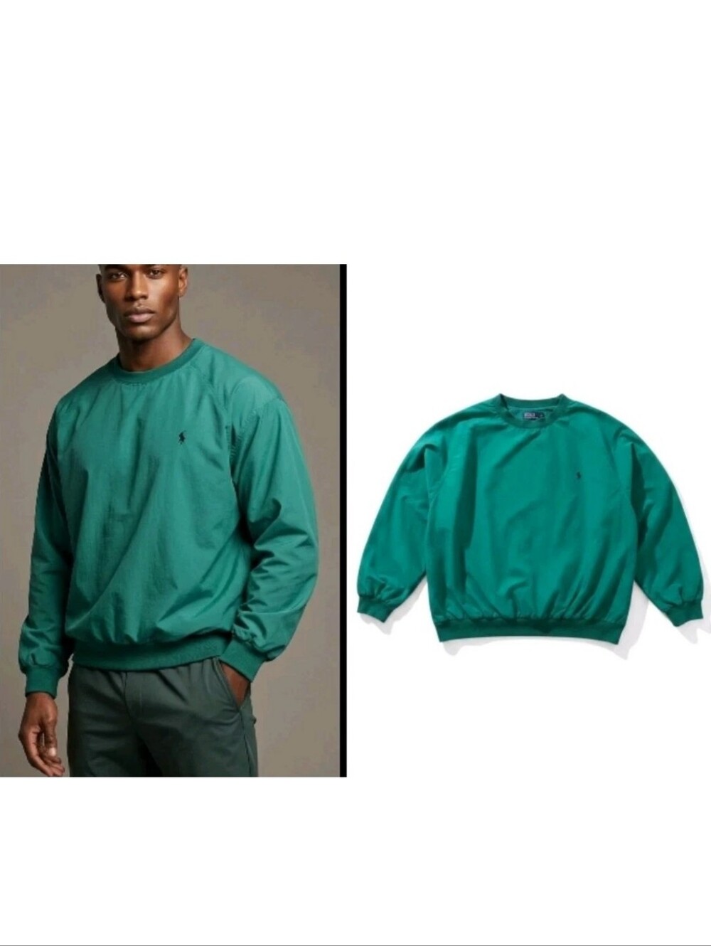 Vtg 90's Polo Ralph Lauren Green Nylon Pullover Windbreaker Jacket Sweatshirt XL